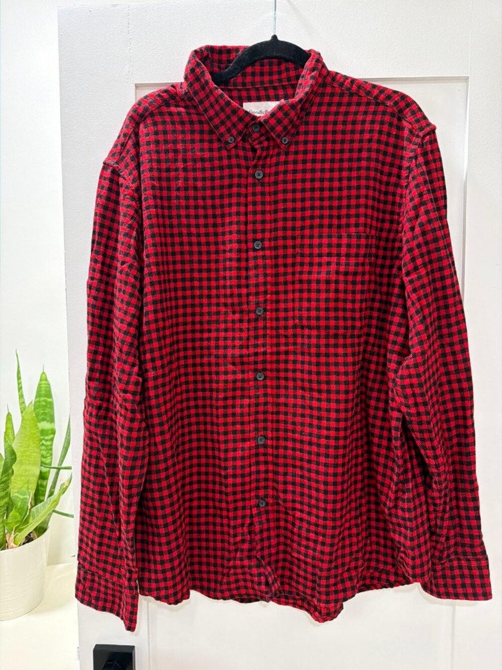 Goodfellow Co Mens XL Red Black Buffalo Check Flannel Shirt New